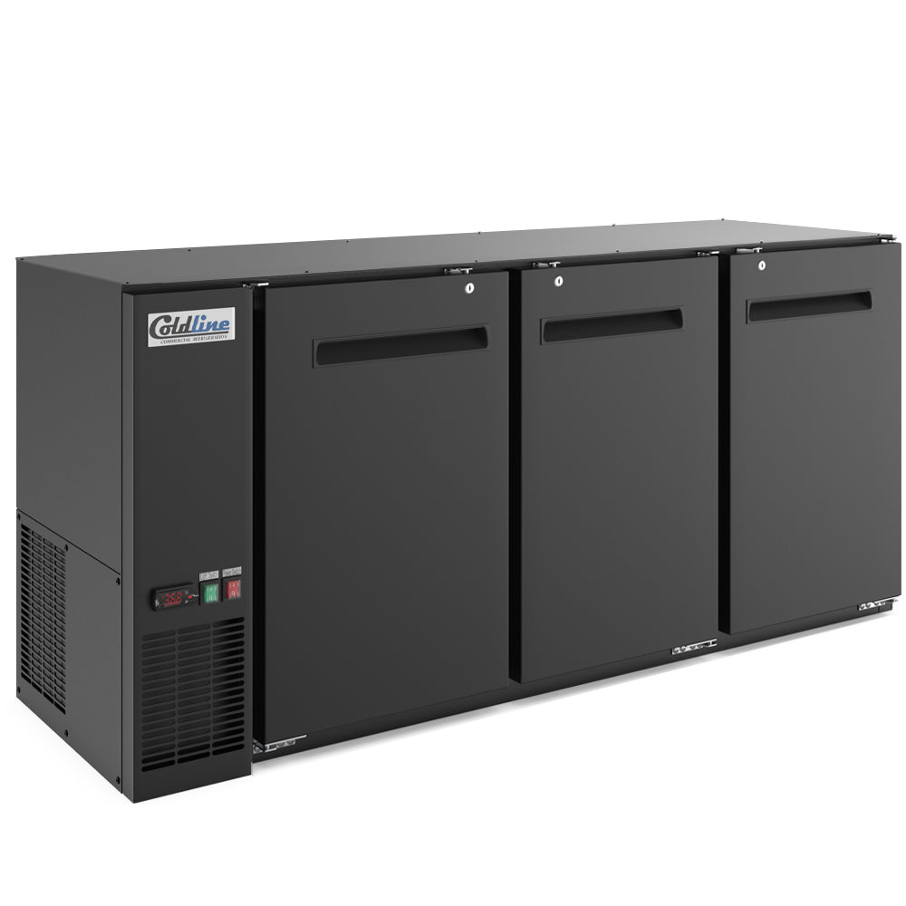 Coldline CBB-72-T 72" Underbar Height Swing Solid Door Back Bar Cooler, Black