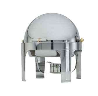 Vollrath 46070 Roll Top Chafer - 6-Qt 18-8 90° Dome Rack & Water/Food Pans Fuel Holder