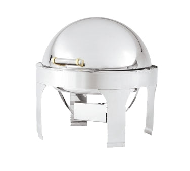 Vollrath 46265 NY, NY Chafer - 6qt Round, 18/8 SS, Brass, Rack+Cover WP, SPV Pan/Fuel 19"x19"x18-1/2"