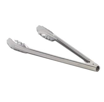 Vollrath 47110 Utility Tongs - 9-1/2" Economy Stainless Steel, 24 ga., Non-Coated Handle, 3-9" Range — Case of 12 pieces