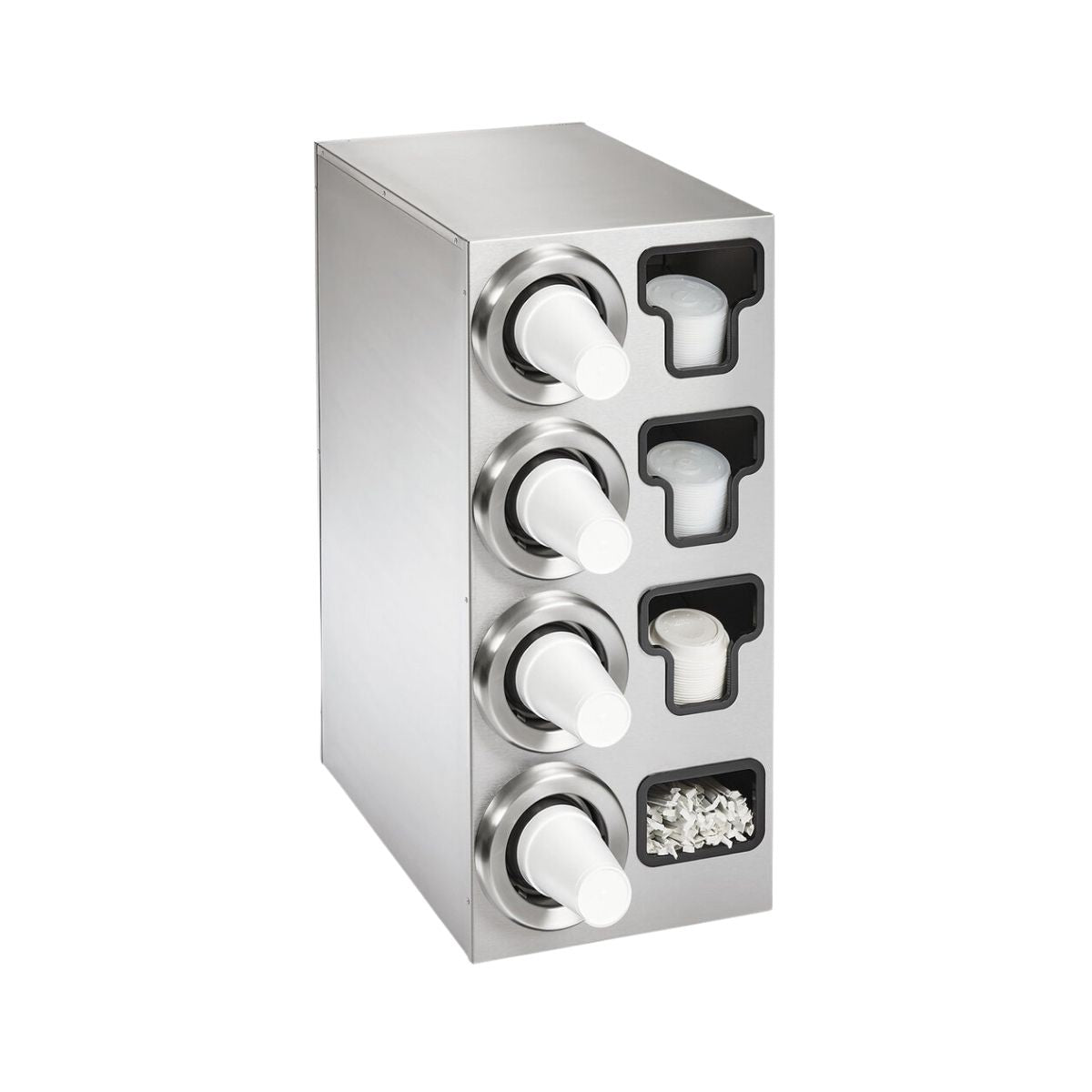 Vollrath 58843 Cup Dispenser 4H 14-1/4"W x 23-1/4"D x 24"H 4 Sleeve(3"-4-5/8"Rim) 3T-Lid Straw 4CADJ-3SS