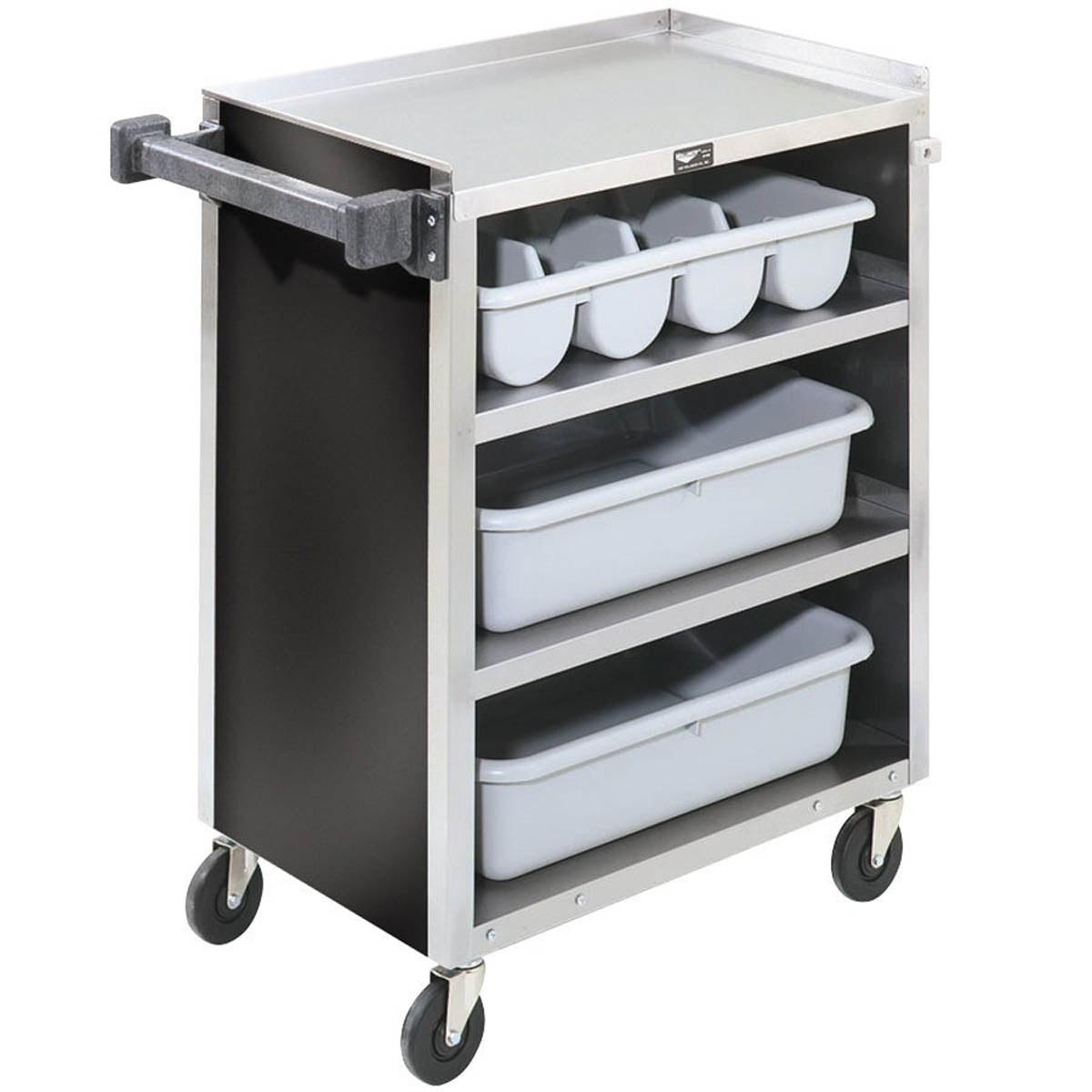 Vollrath 97180 Stainless Steel 4 Shelf Bussing Cart w/ Black Vinyl Finish - 27.5 x 15.5 x 33.6