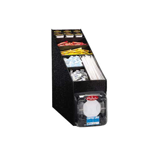 Vollrath C1LLDS LidSaver with Straw/Condiment Organizer, Black Plast 6-Sec, Holds Straws to 10-1/4"