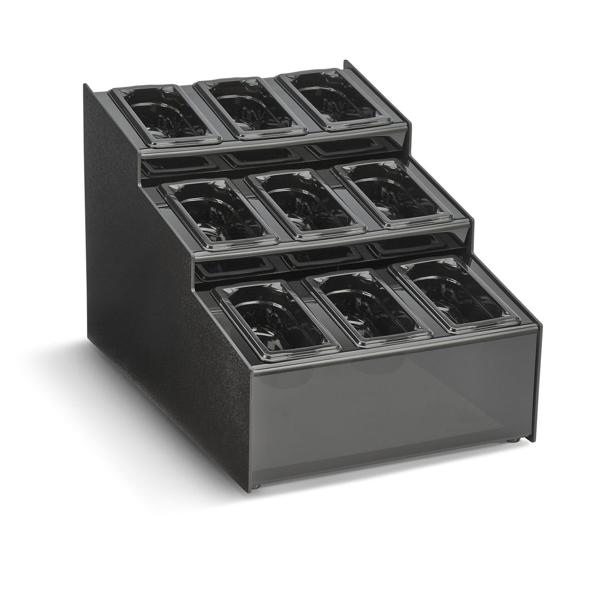 Vollrath CTCPAN9-9 Countertop Condiment Organizer, 15-1/2"W x 22"D x 14-5/8"H, Black ABS, 9 Pans