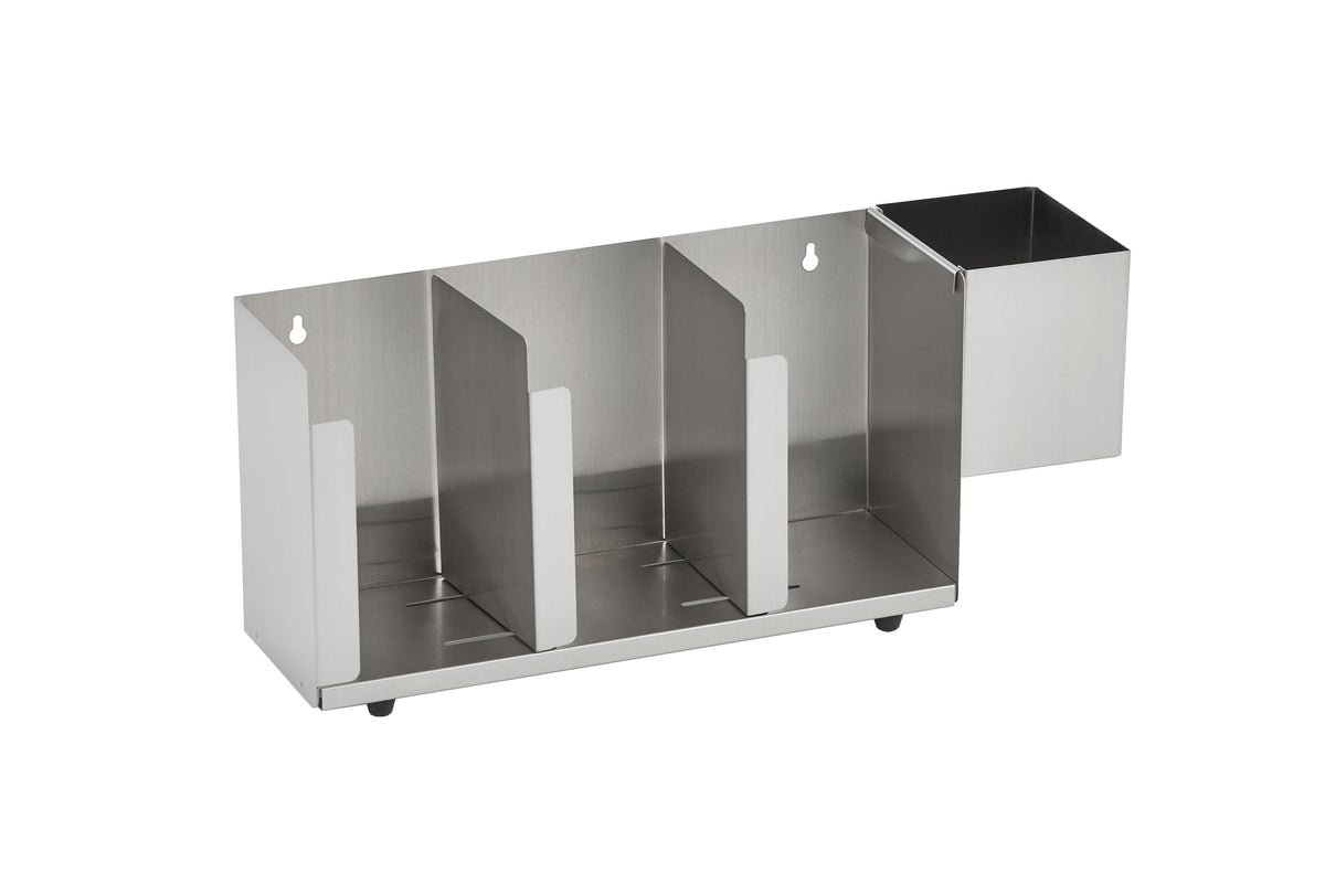 Vollrath CTL3 3-Section Lid Organizer with Straw Holder, 8" H x 12-1/2" W x 5" D, Stainless Steel