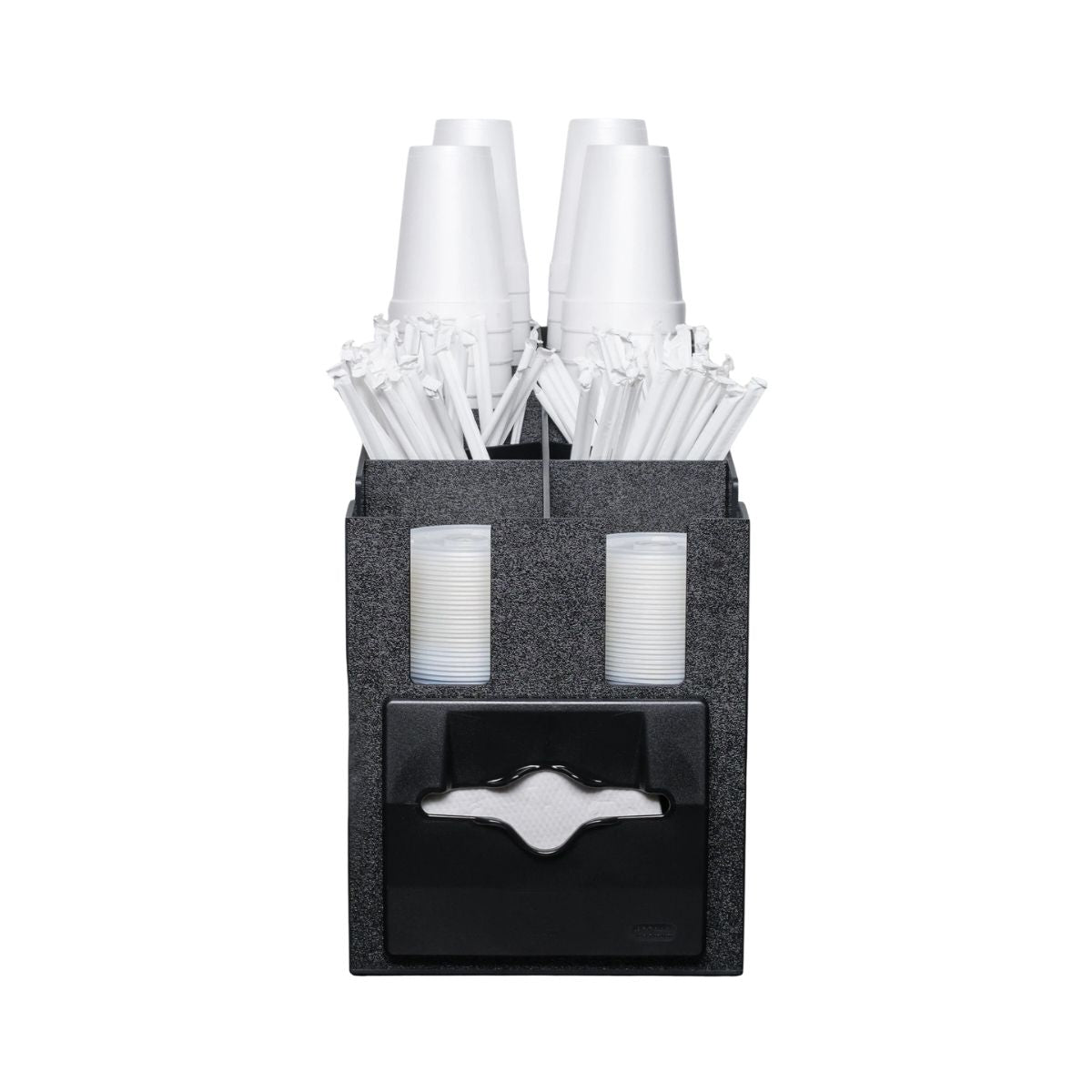 Vollrath CTNCLS-06 Napkin Dispenser 9-1/16"Wx19-1/4"Dx15-3/16"H Holds 100 Black ABS Napkins Cup Lid