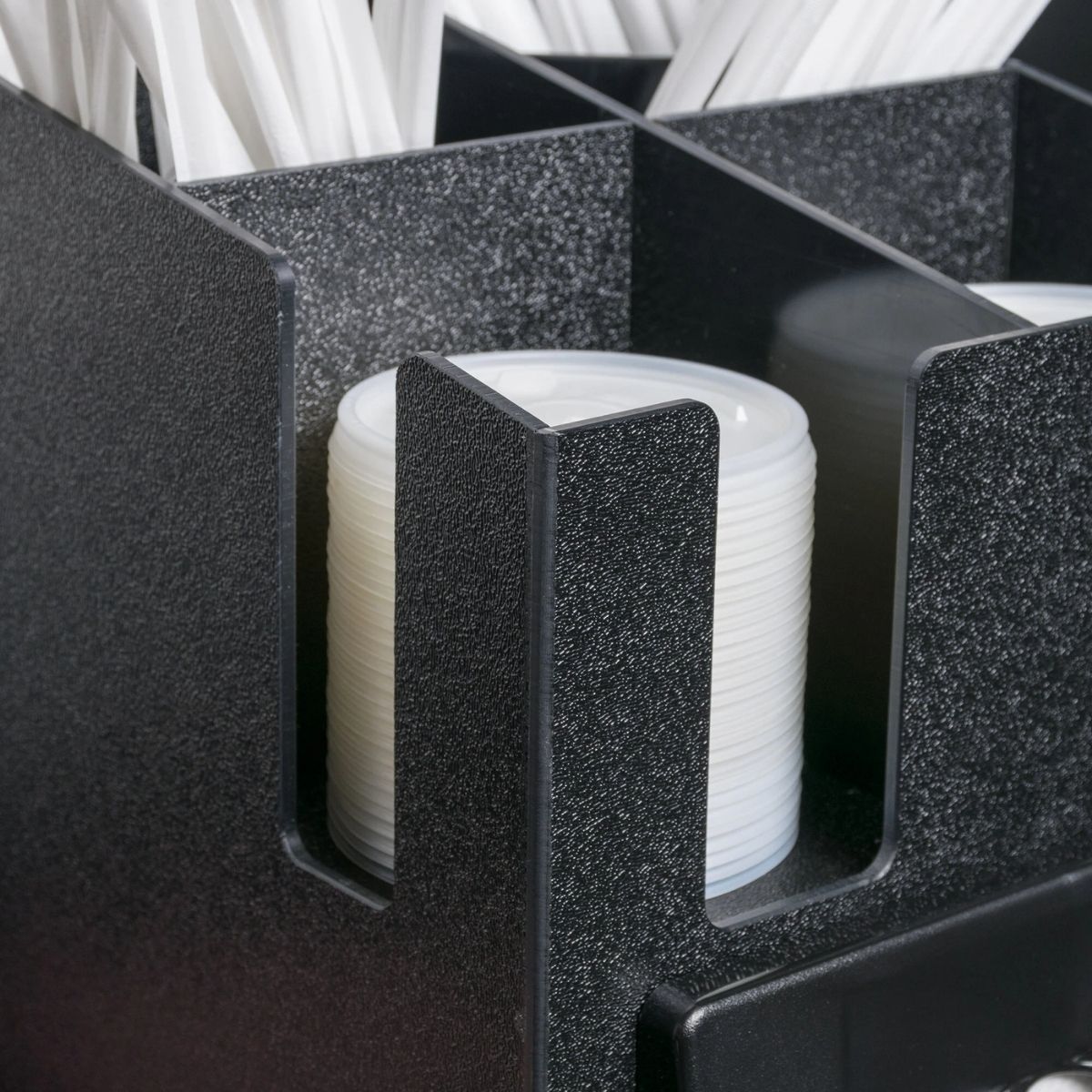 Vollrath CTNCLS-06 Napkin Dispenser 9-1/16"Wx19-1/4"Dx15-3/16"H Holds 100 Black ABS Napkins Cup Lid