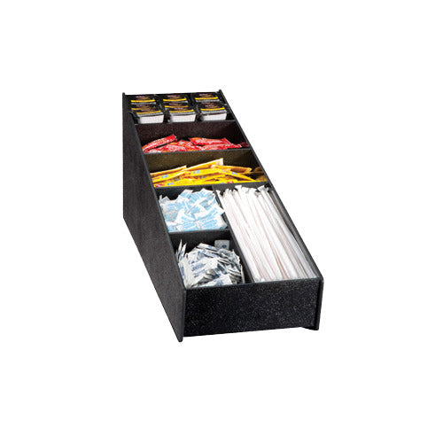 Vollrath LDS-3 Condiment & Straw Holder, 6-Comp, 9-3/4"H x 7-1/4"W x 24-3/4"D, Black Plastic