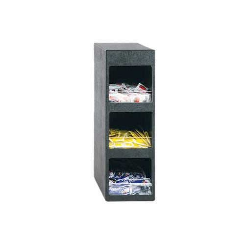 Vollrath LSC3-3P Three-Pocket Condiment Dispenser, Black, 21-3/8"H x 6 7/8"W x 13"D, Plastic
