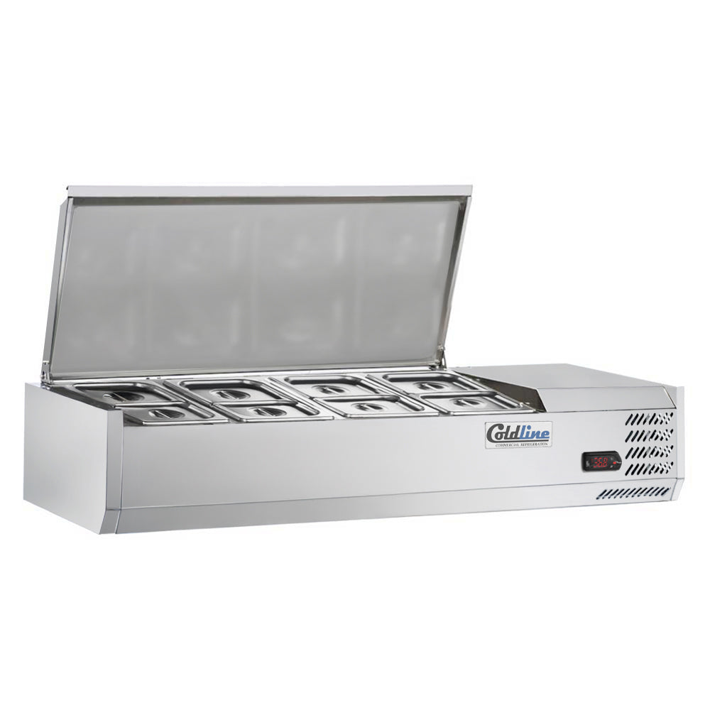 Coldline CTP48SS refrigerated countertop salad bar, shown with smaller pans