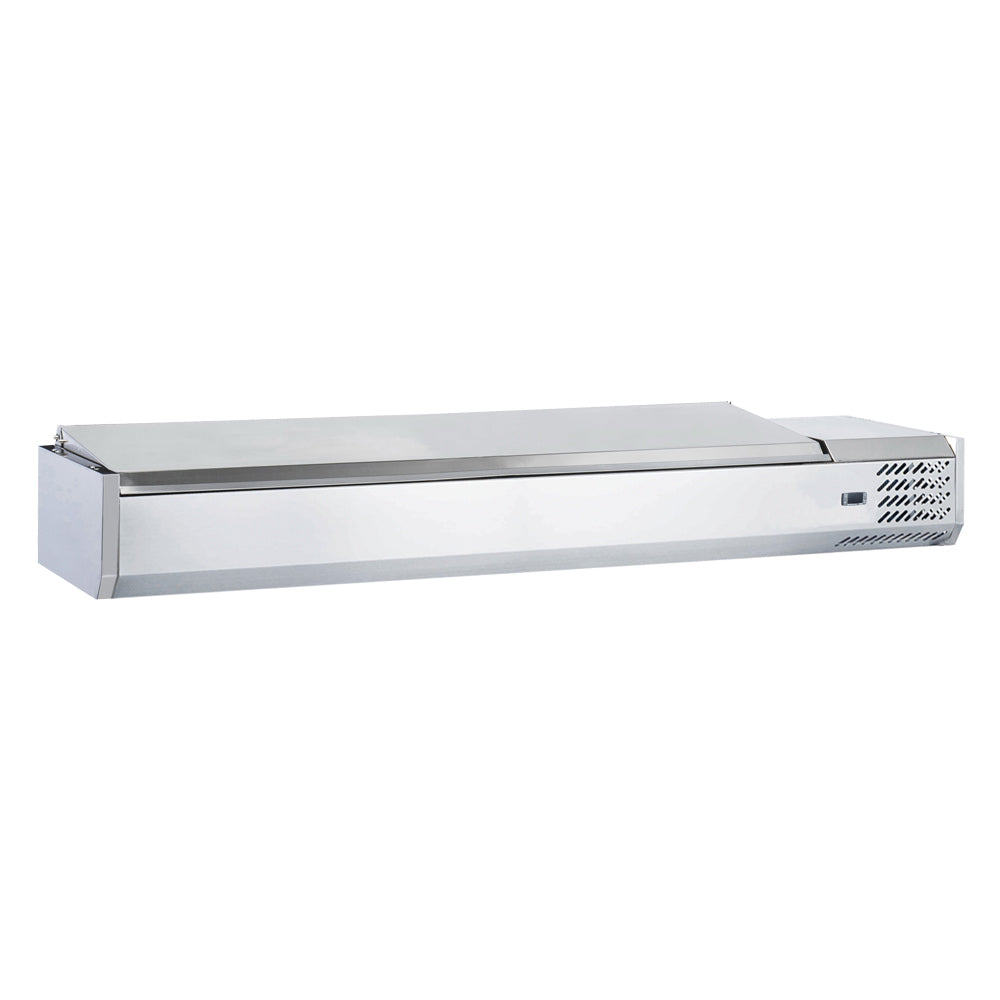 Coldline CTP60SS refrigerated countertop salad bar, front angled view, stainless steel cover closed