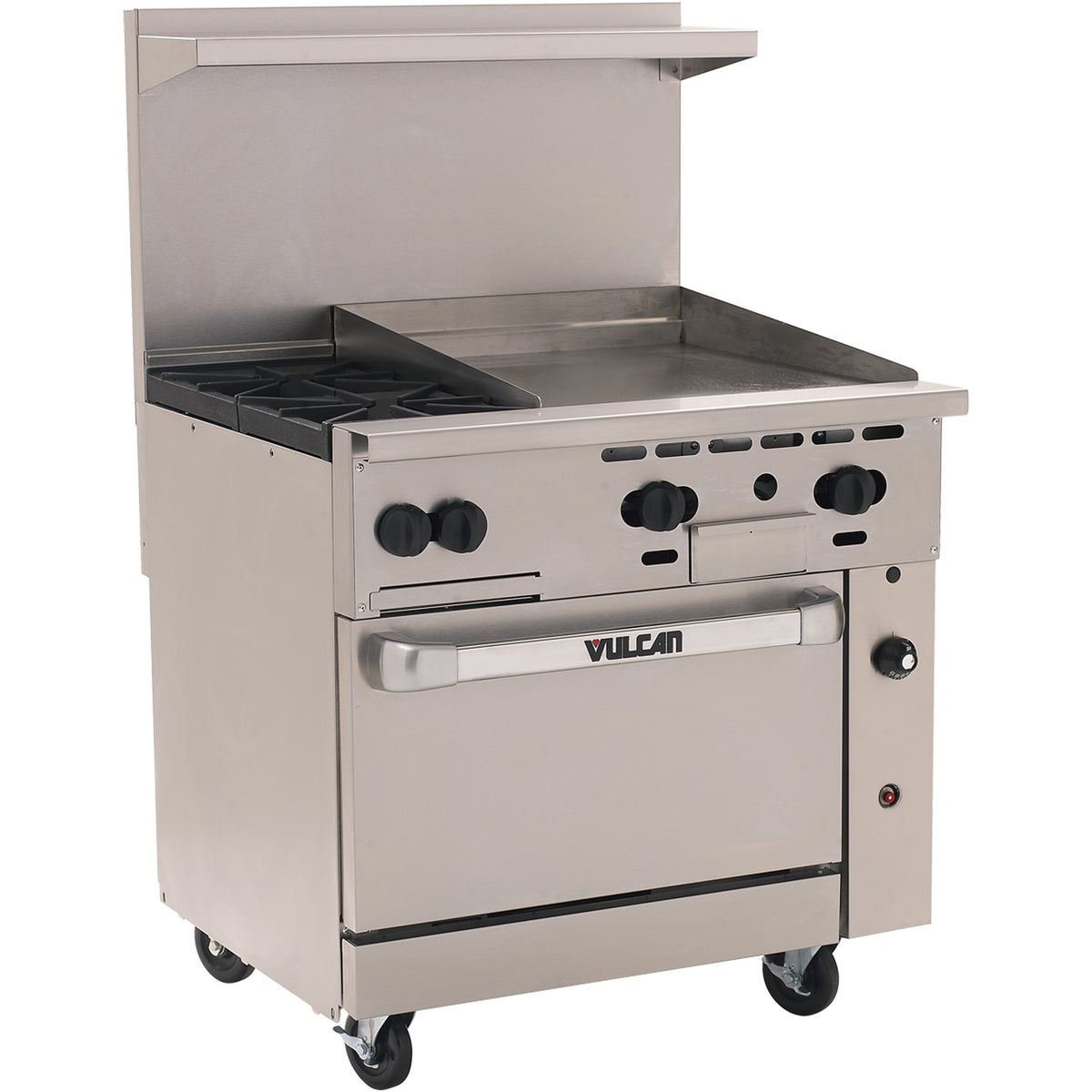 Vulcan 36C-2B24G 36-Inch Commercial Gas Range — 2 Burners, Convection Oven, Manual Control