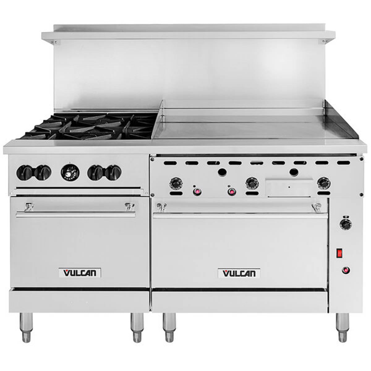 Vulcan 60SC-4B36GT 60-Inch Commercial Gas Range — 4 Burners, Standard & Convection Oven, Thermostatic Control