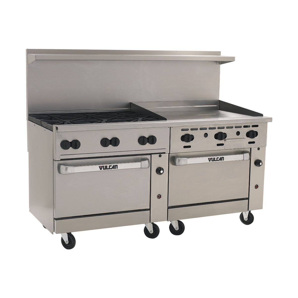 Vulcan 72CC-6B36GT 72-Inch Commercial Gas Range — 6 Burners, Convection Oven, Thermostatic Control