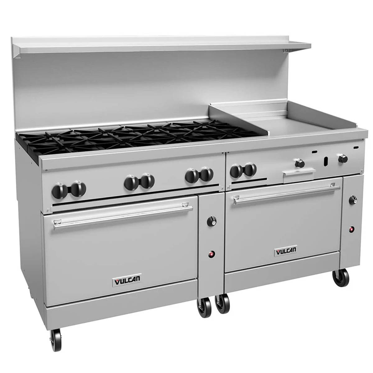 Vulcan 72CC-8B24G 72-Inch Commercial Gas Range — 8 Burners, Convection Oven, Manual Control