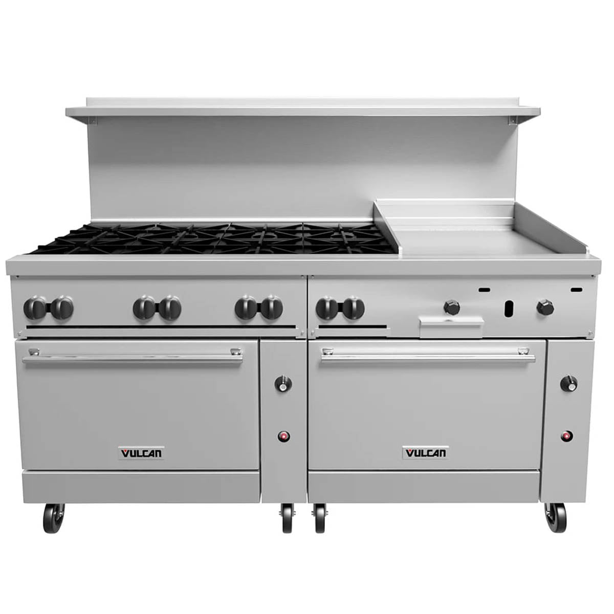 Vulcan 72CC-8B24G 72-Inch Commercial Gas Range — 8 Burners, Convection Oven, Manual Control