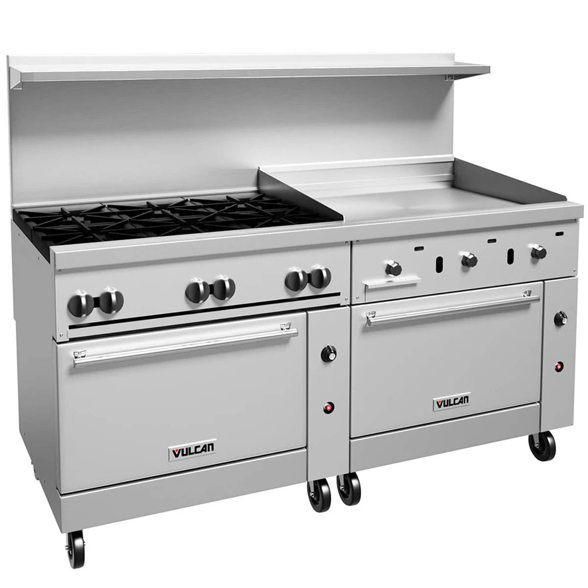 Vulcan 72RS-6B36G 72-Inch Commercial Gas Range — 6 Burners, Standard Oven, Manual Control