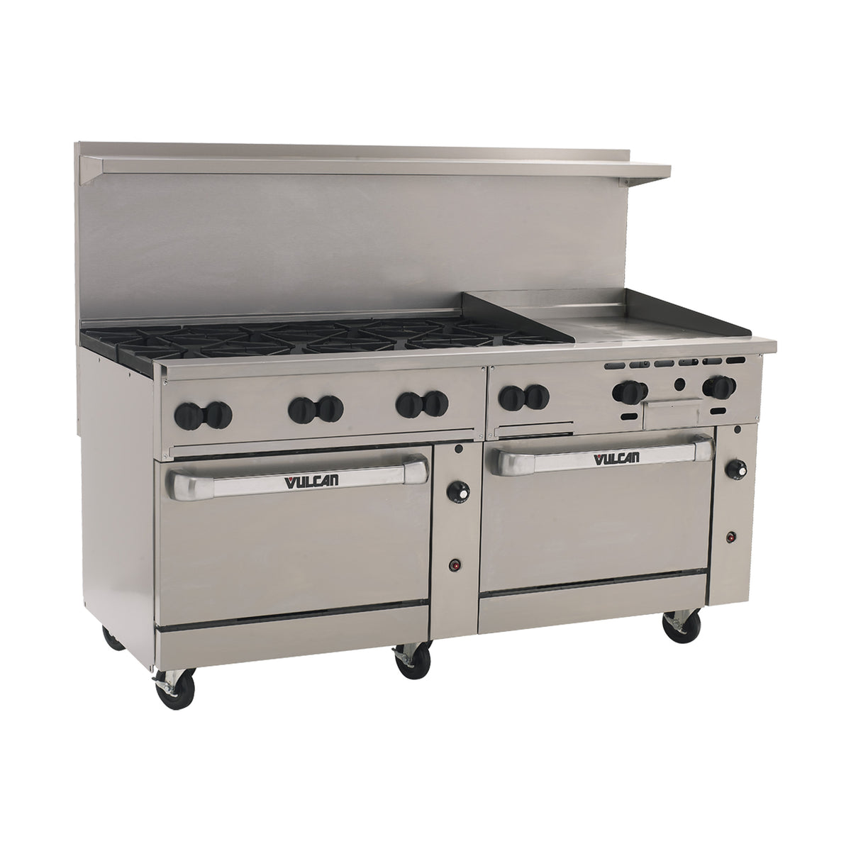 Vulcan 72SC-8B24G 72-Inch Commercial Gas Range — 8 Burners, Standard & Convection Oven, Manual Control