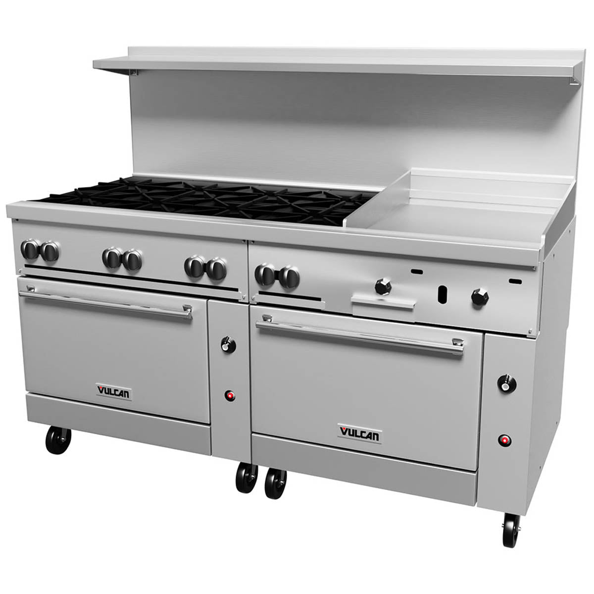 Vulcan 72SS-8B24GT 72-Inch Commercial Gas Range — 8 Burners, Standard Oven, Thermostatic Control