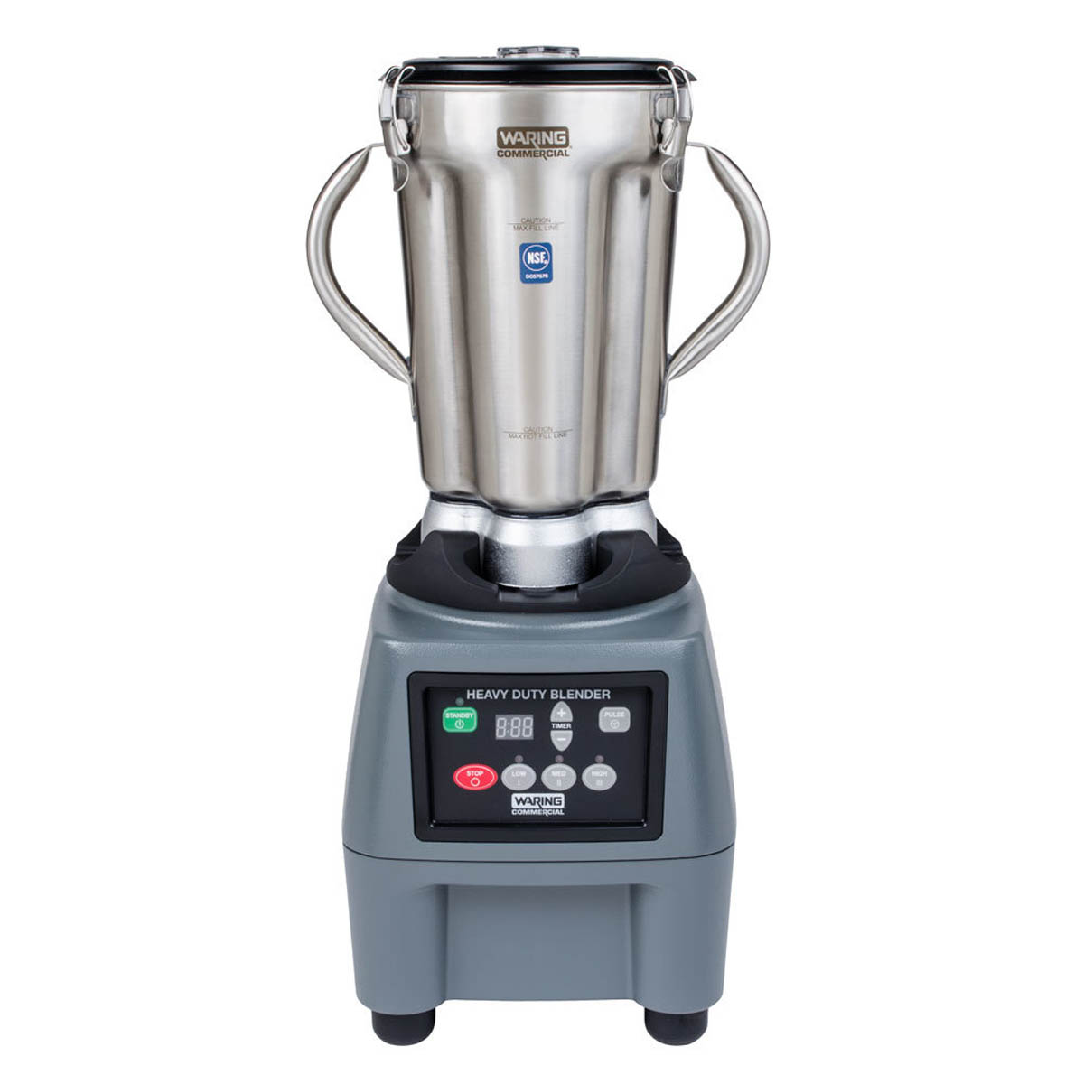 Waring CB15T 1-gallon food blender with stainless steel container, front view