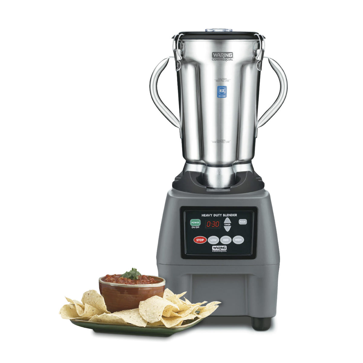 Waring CB15T 1-gallon food blender with salsa and chips
