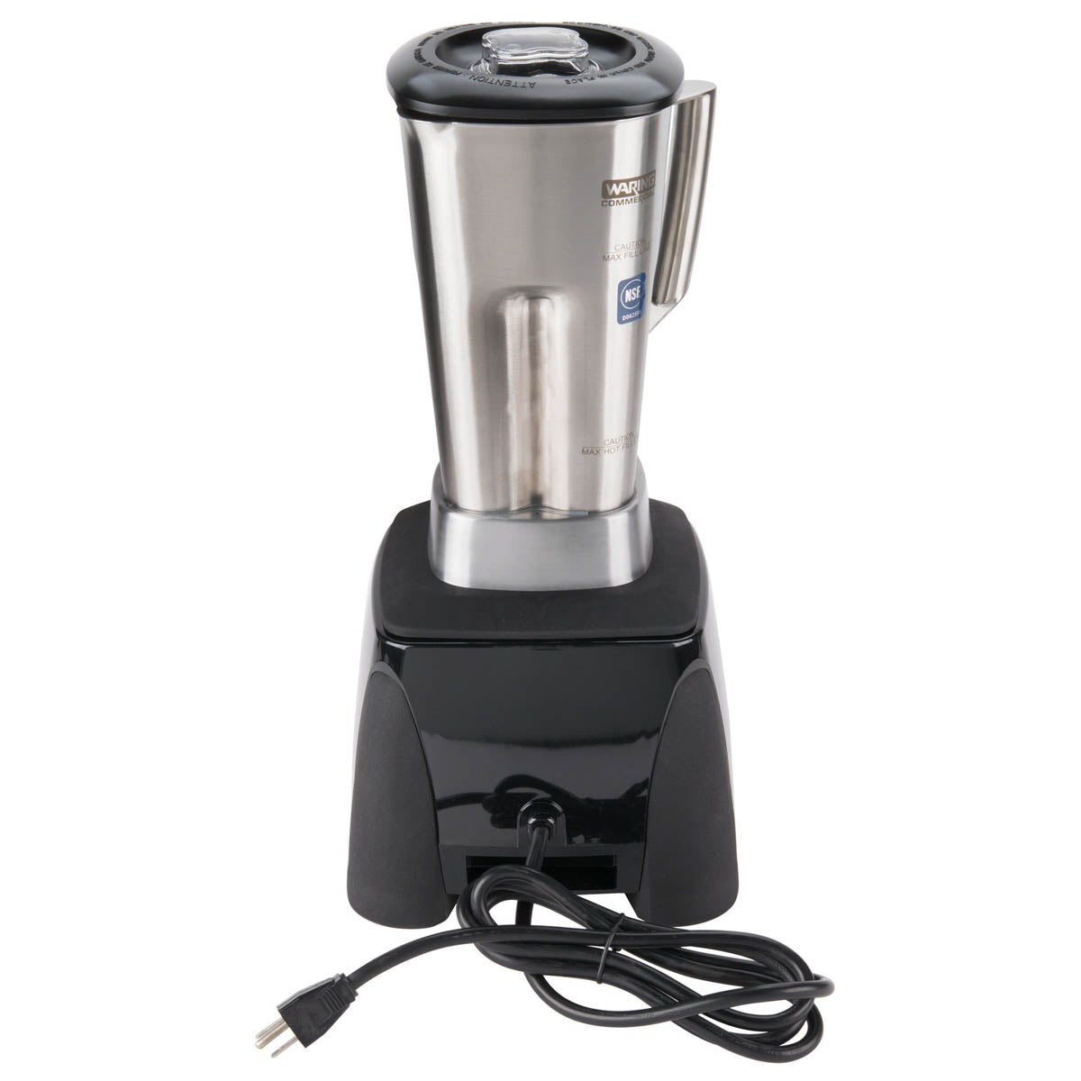 Waring MX1300XTS Xtreme blender with stainless steel container, angled view with cord