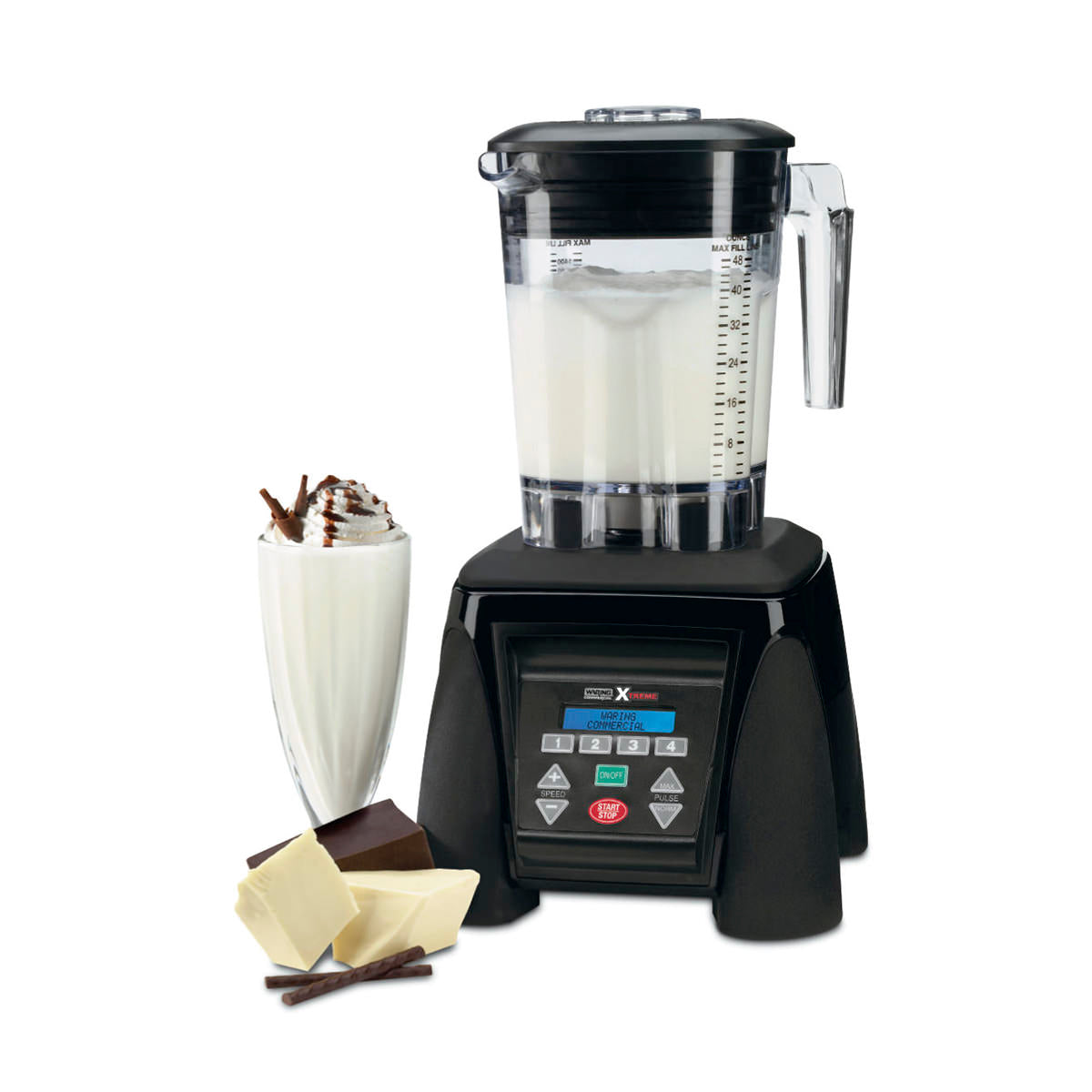 Waring MX1300XTXP Xtreme blender with a chocolate shake
