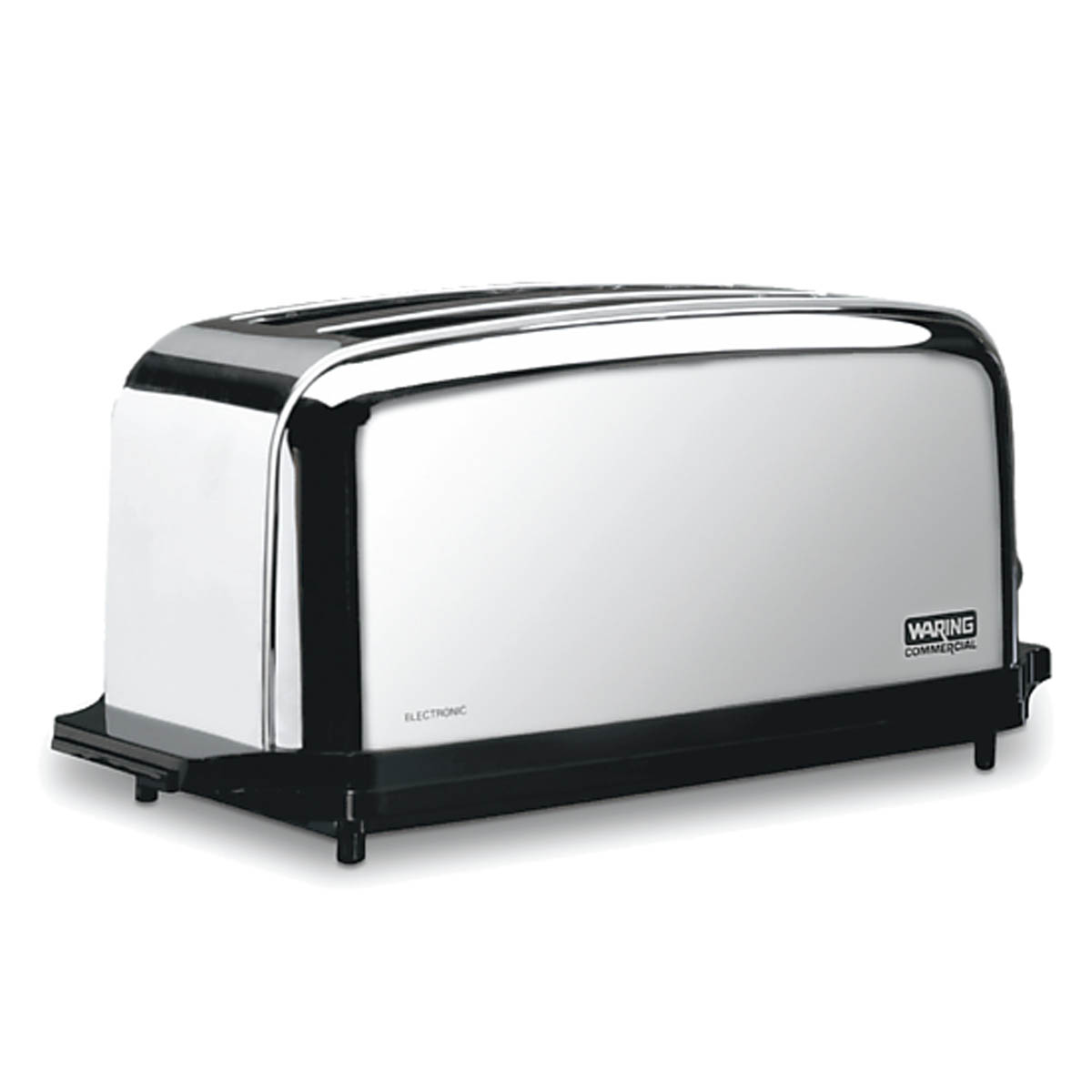 Waring WCT704 long-slot toaster in mirror-finish chrome, angled view