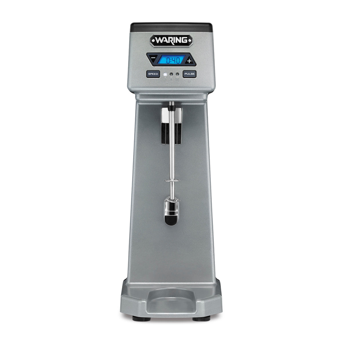 Waring WDM120TX drink mixer without cup, showing spindle and agitator, front view