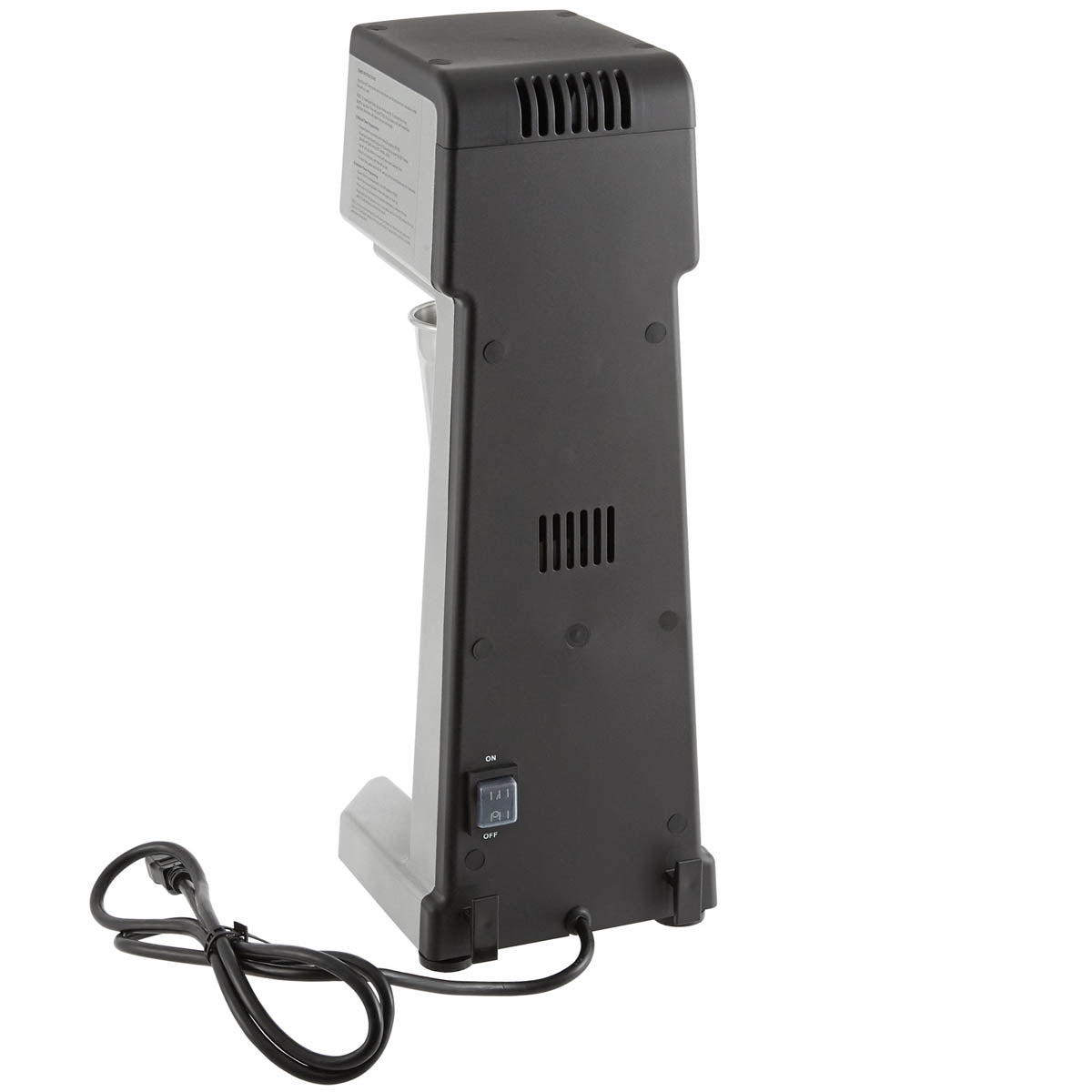 Waring WDM120TX drink mixer, rear view with power cord and switch