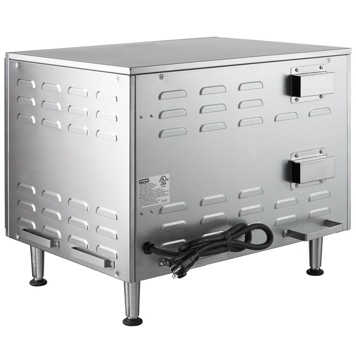 Waring WPO350 pizza oven, rear angled view with power cord