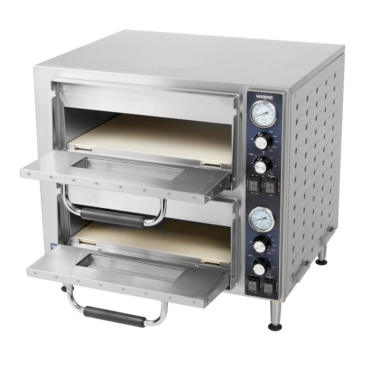 Waring WPO750 pizza oven with both doors open