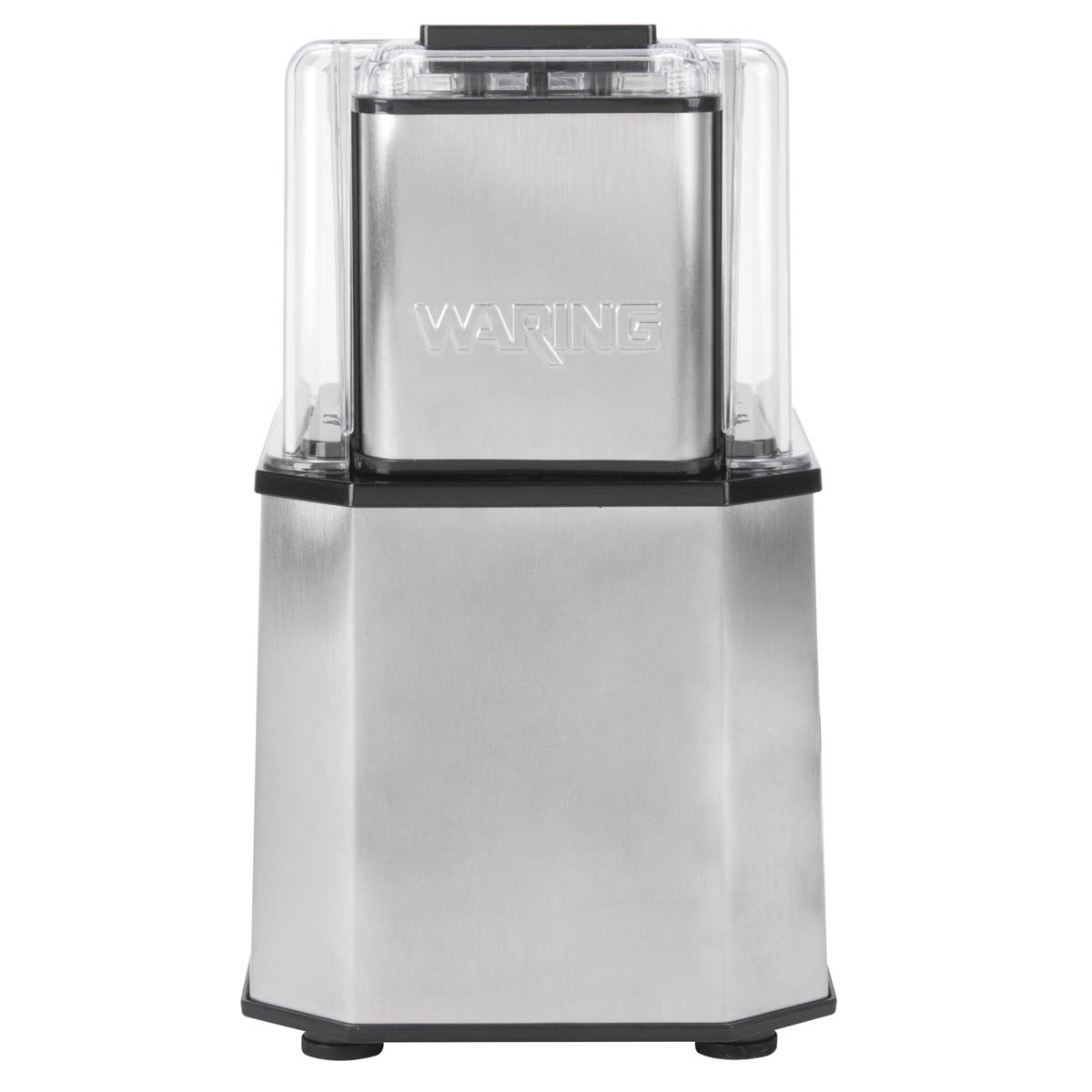 Waring WSG30 spice grinder with clear cover, front view