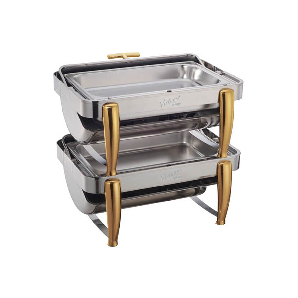 Winco 101A Virtuoso Series Full-Size Stackable Rectangular Chafer w/ 8 Qt., Roll-Top Cover | 8 qt = 2 gal