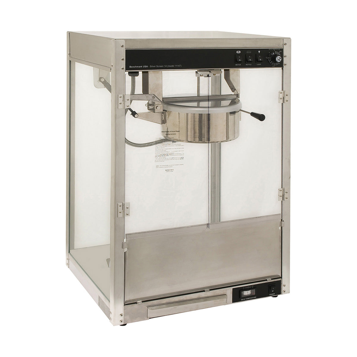 Winco 11147 Countertop Popcorn Machine, 14 oz Kettle Capacity, 297 qt Per Hour | 24" Wide