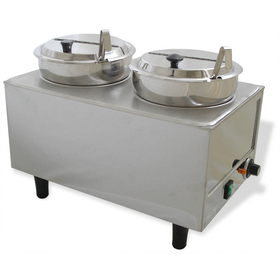 Winco 51072P Countertop Food Topping Warmer w/ (2) 7-Quart Wells, 2 Ladles/Lids | (2) round 7 qt