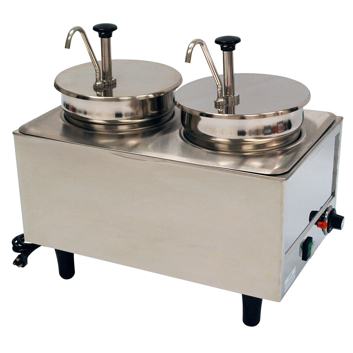 Winco 51074P Countertop Food Topping Warmer w/ (2) 7-Quart Wells, 2 Pumps | (2) round 7 qt
