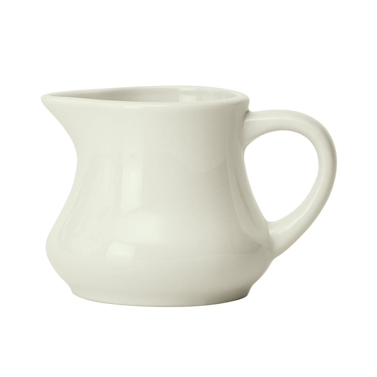 Winco ACD-6-AW Creamer Pitcher, 6-8 oz, 2"-1/4 W x 2"-3/4 D x 2"-3/4 H, Porcelain White with Handle - 1 Dozen | 6 - 8 oz