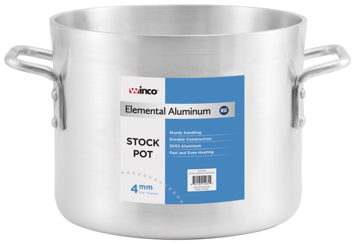Winco ALST-20 20 qt Aluminum Elemental Stock Pot, 12-1/8" x 10-1/2"