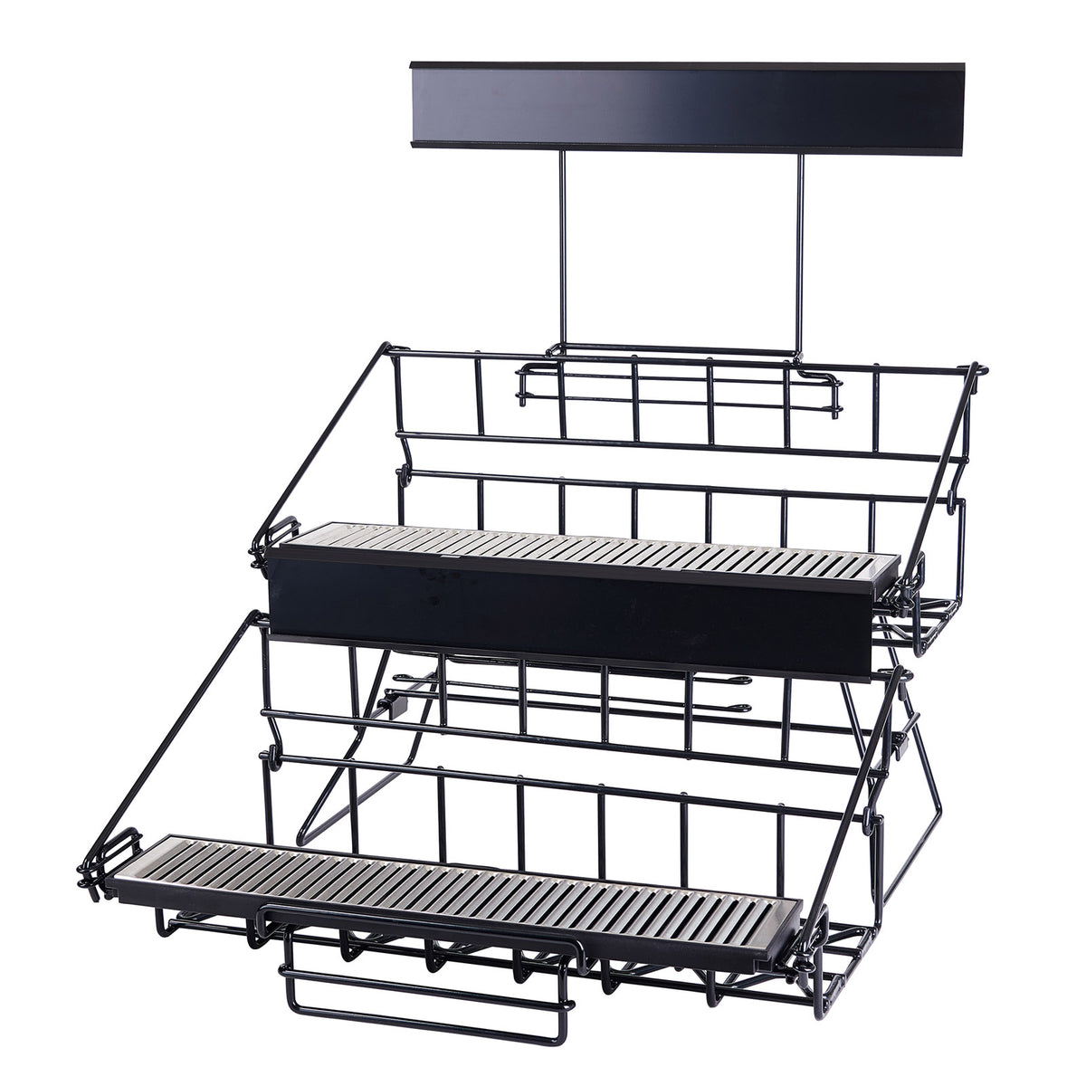 Winco APRK-6 2-Level Black Wire Airpot Rack, Holds 6 Airpots, Steel Drip Tray - Set | 0" Wide