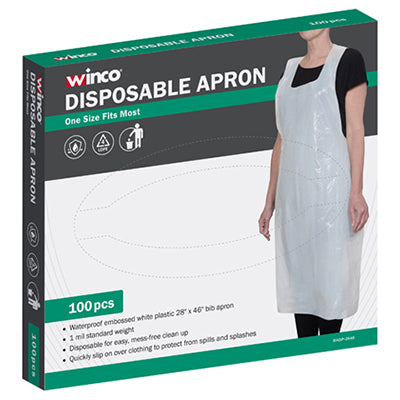 Winco BADP-2846 Disposable Bib Apron, 46" X 28", Waterproof, Plastic - 100/Box | cotton