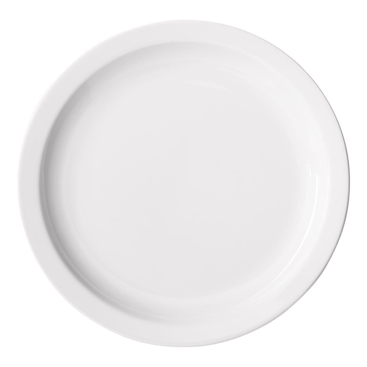 Winco BPR-105NR Birkhall Round Porcelain Plate, 10-1/2" Dia x 1-1/4" H, White Narrow Rim - 1 Dozen