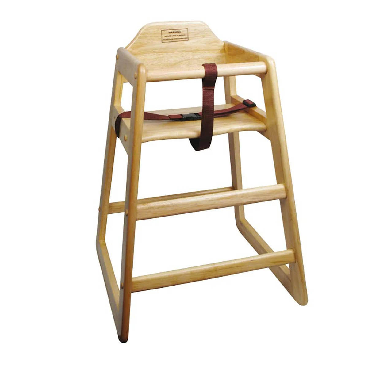Winco CHH-101A Natural Finish Rubberwood High Chair, 20"H Seat, Buckle Strap, Stackable