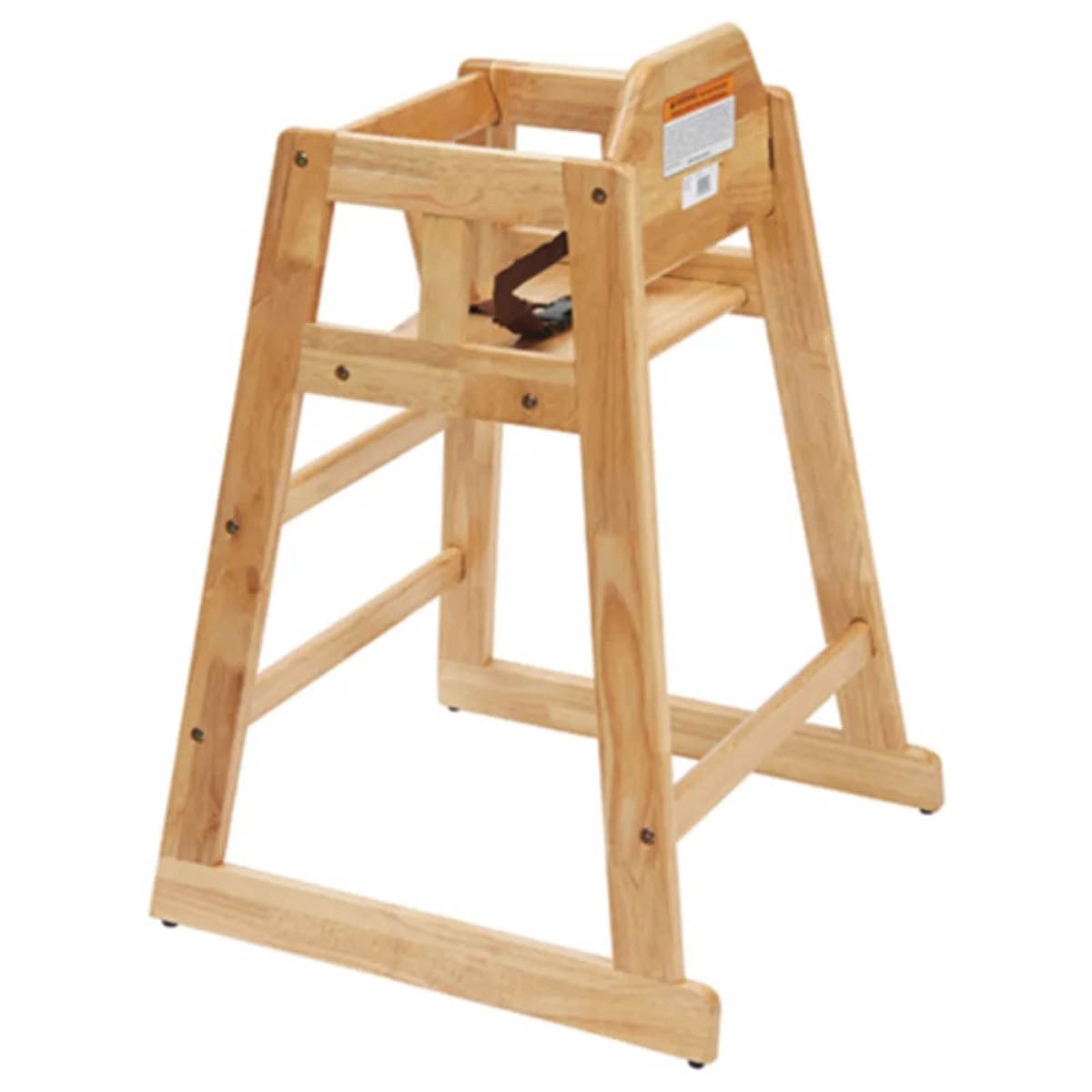 Winco CHH-101A Natural Finish Rubberwood High Chair, 20"H Seat, Buckle Strap, Stackable