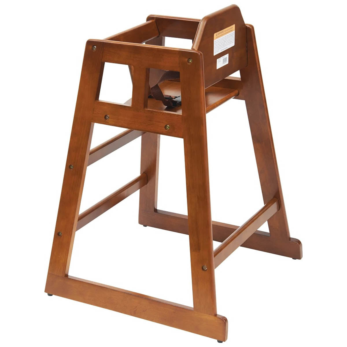 Winco CHH-104A Walnut Finish Rubberwood High Chair, 20"H Seat, Buckle Strap, Stackable