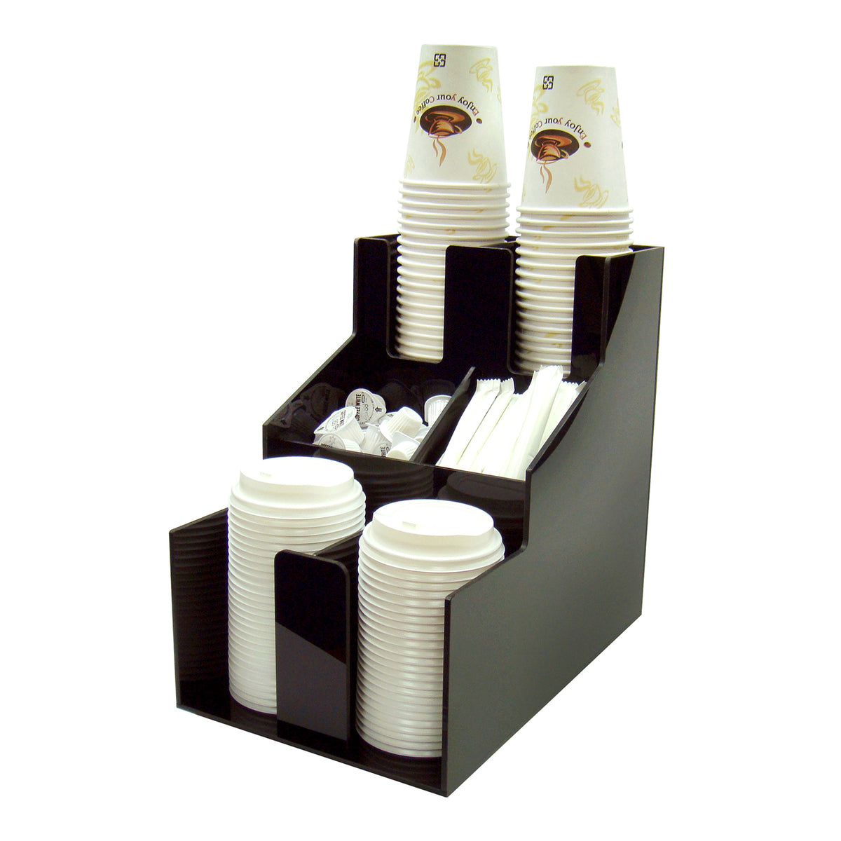 Winco CLSO-2T Black 3 Tier 2 Stack Plastic Cup and Lid Organizer | aluminum housing