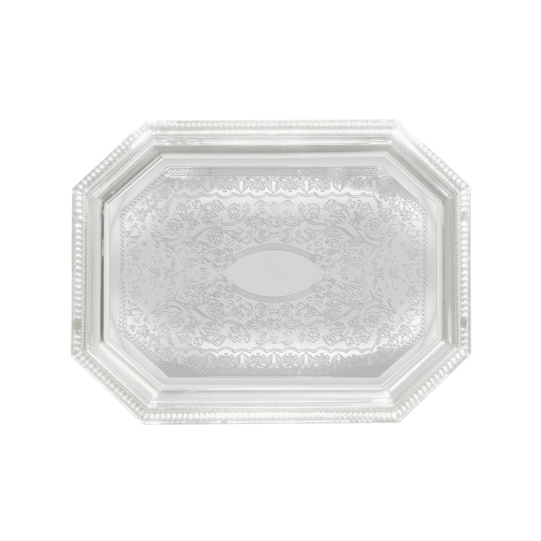 Winco CMT-1217 Octagonal Chrome Serving Tray, 17" x 12-1/2" | chrome plated