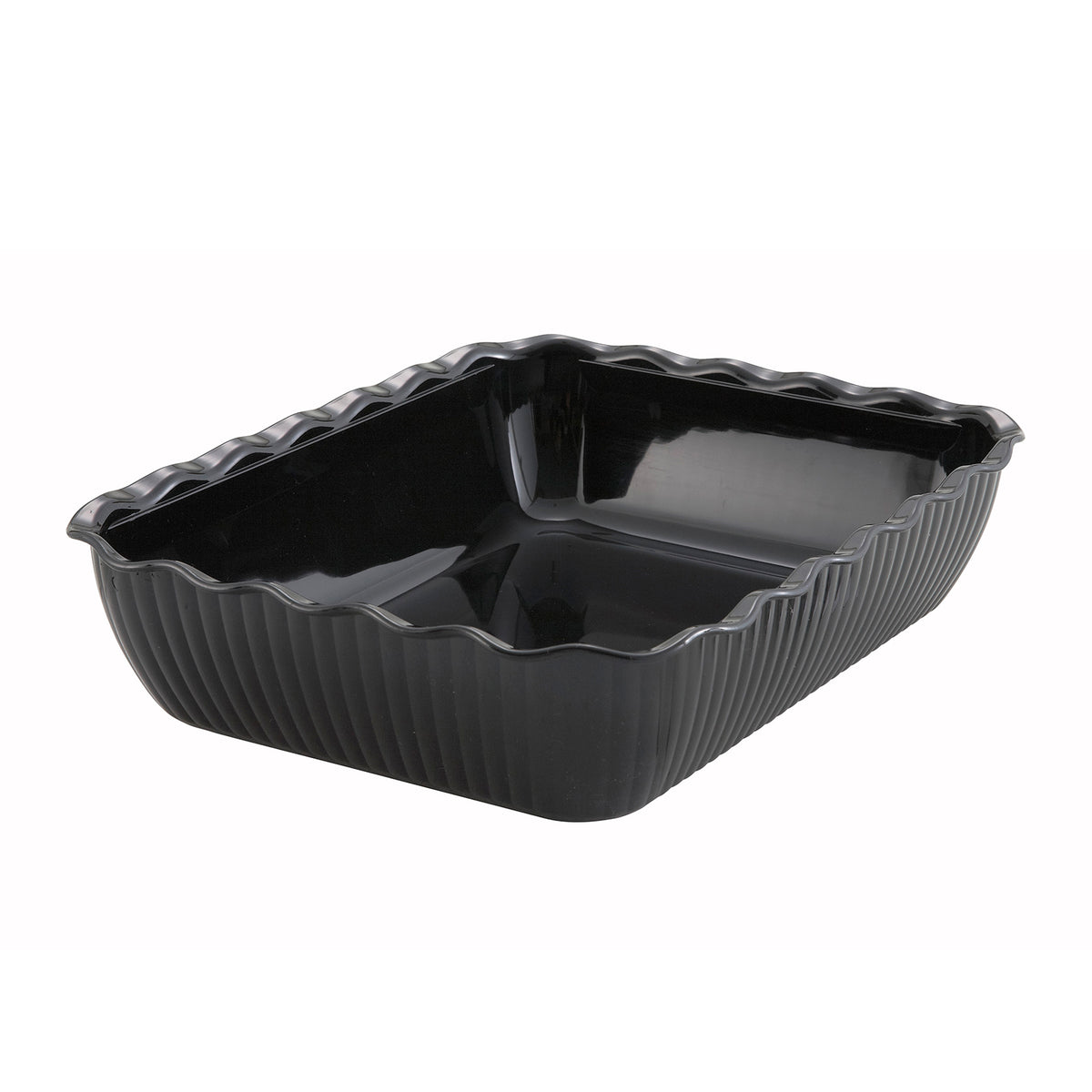 Winco CRK-13K 10 lb. Black Tulip Deli Crock, 13" X 10" X 3", Rectangular, SAN, Black