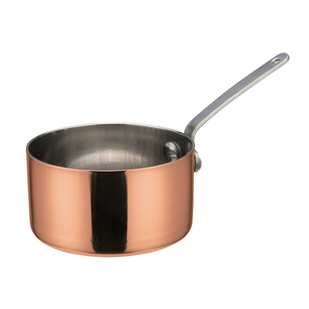 Winco DCWA-203C 7 Oz. Copper Plated 3-1/8" Diameter Mini Sauce Pan Serving Dish w/ Handle | 1 - 16 oz