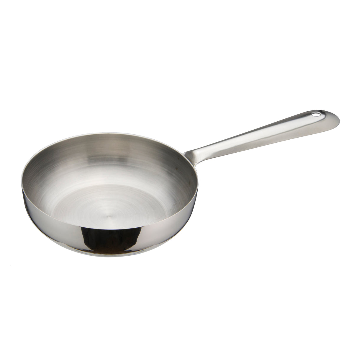 Winco DCWC-102S Stainless Steel 4-1/2" Diameter 10 Oz. Mini Fry Pan Serving Dish with Handle | 1 - 16 oz